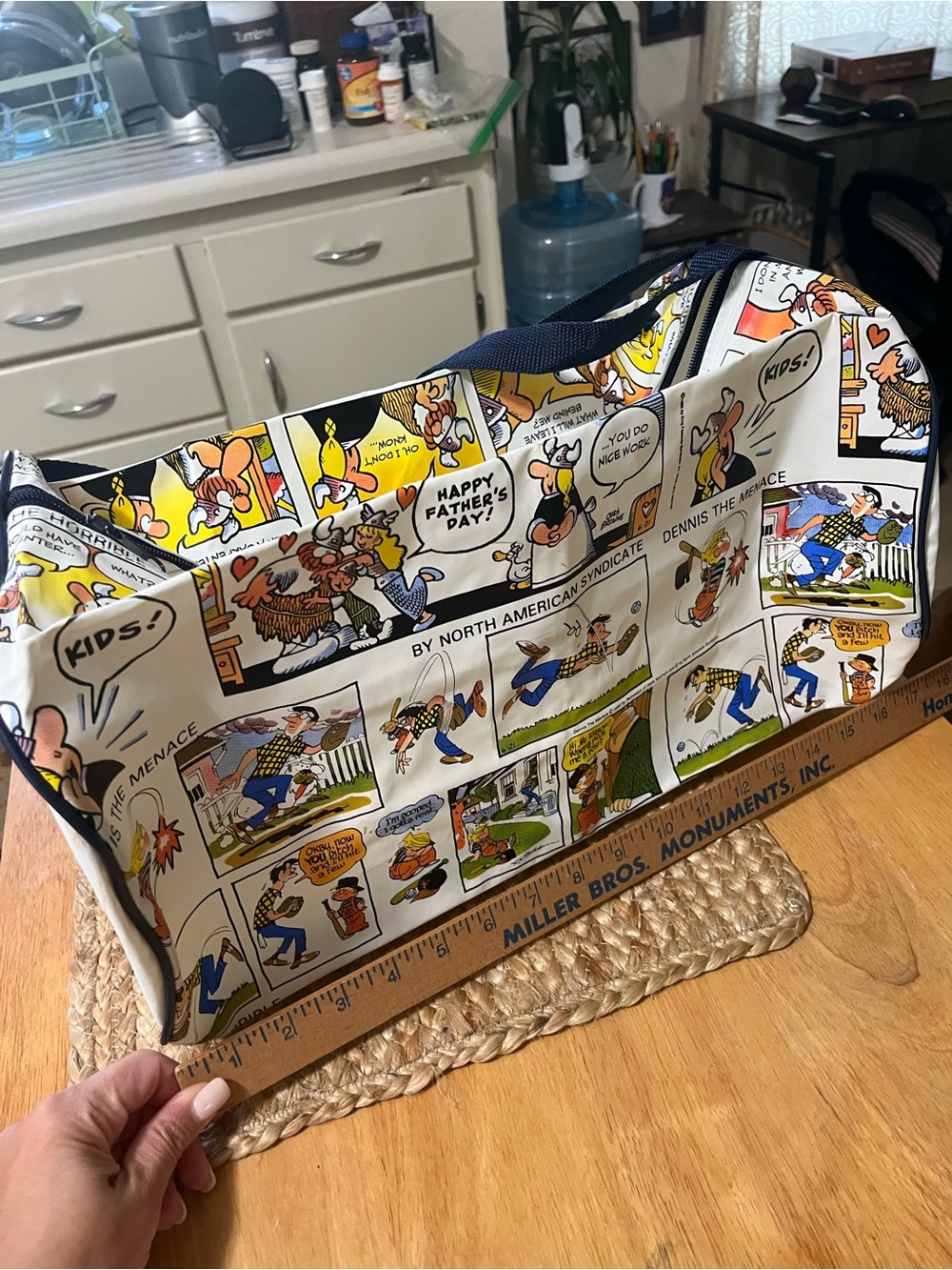 Comic-Strip Print Duffel Bag - Navy Trim
